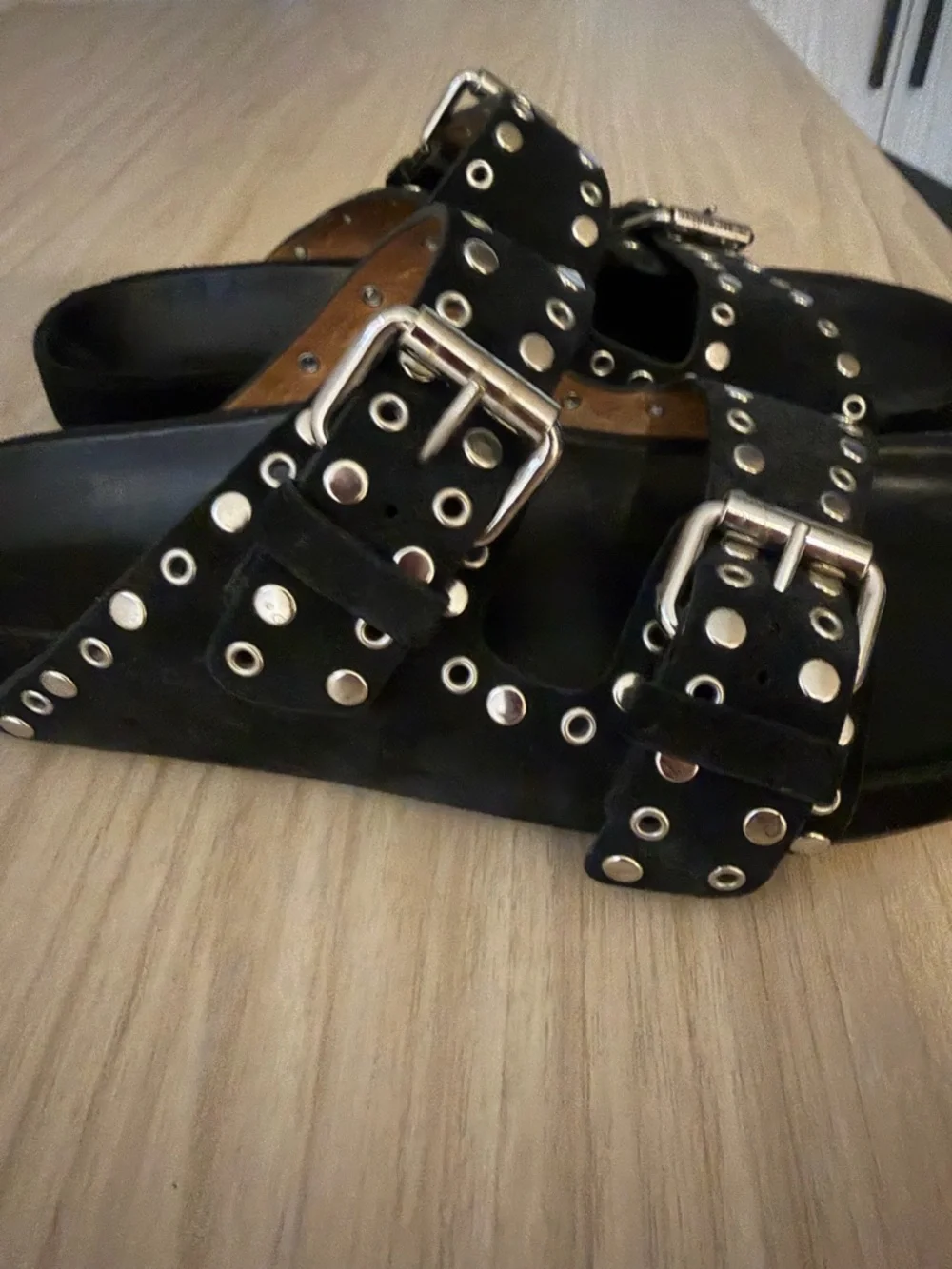 Isabel Marant Black Suede Double-Buckle Studded Sandals Lennyo - Picture 3 of 12